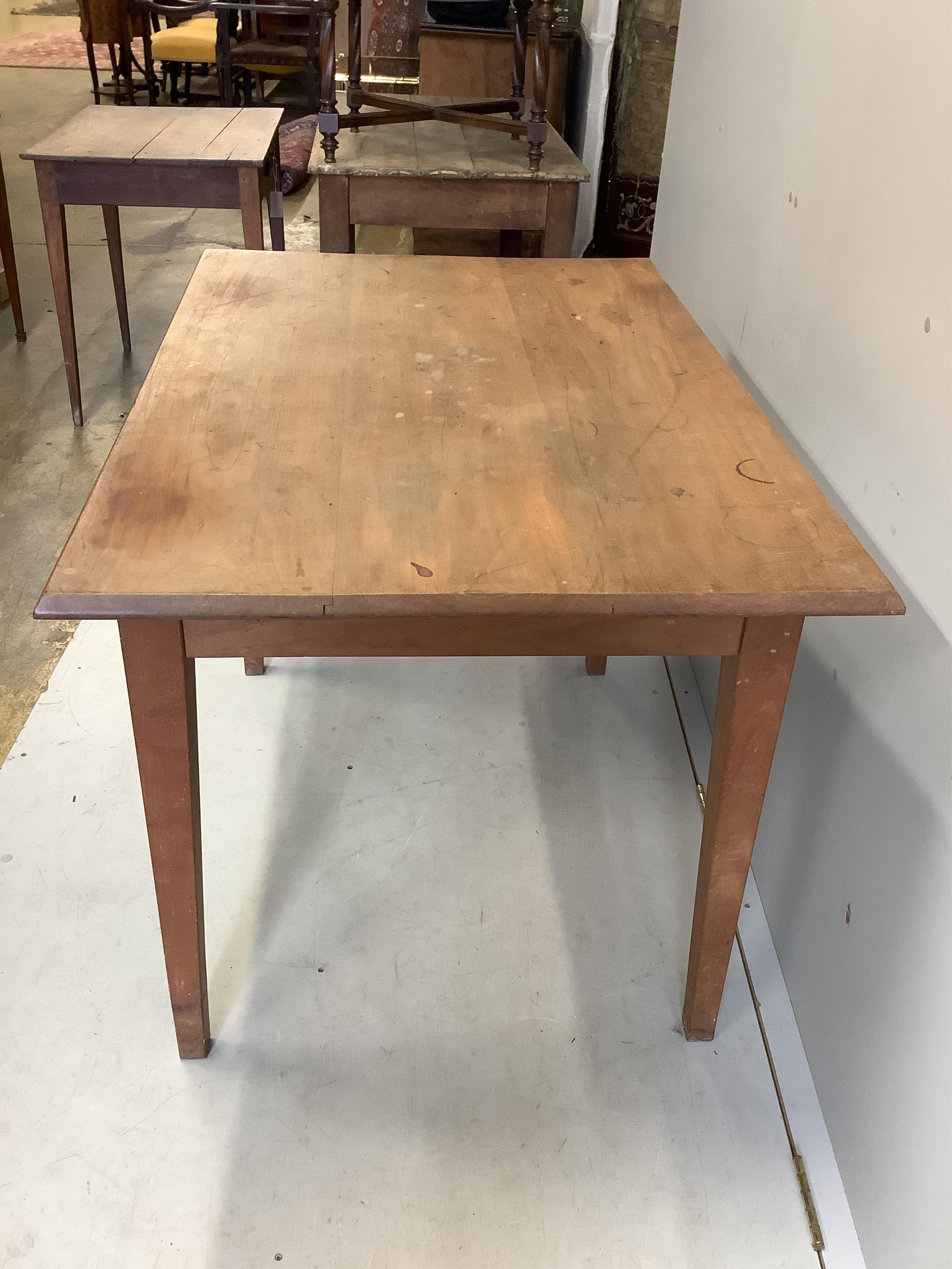 A 19th century French cherry kitchen table with one drawer, width 112cm, depth 75cm, height 74cm. Condition - good